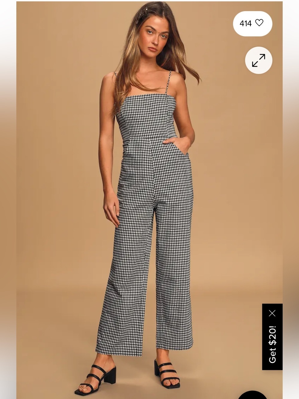 Kourt viola black and white gingham wide leg jumpsuit